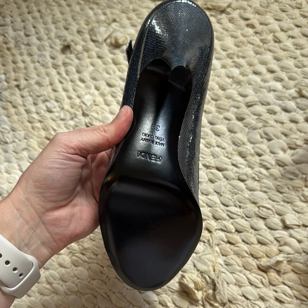 Fendi - size 38 - Black and Silver Metallic Leather Heels - never worn!